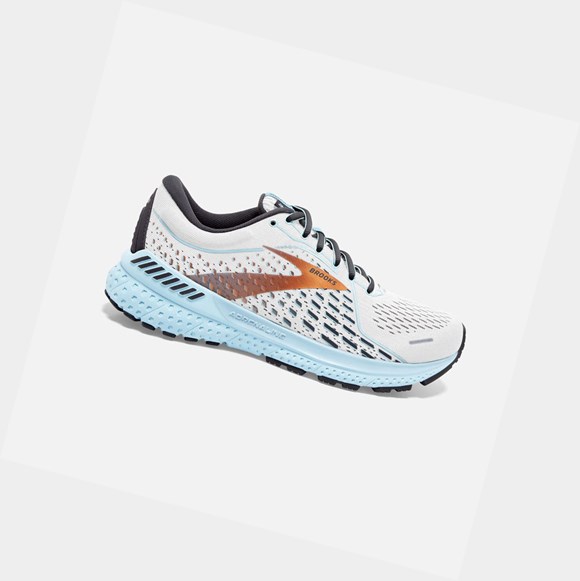Chaussures Running Route Brooks Adrenaline GTS 21 Femme Blanche Bleu Clair | YIKL75423