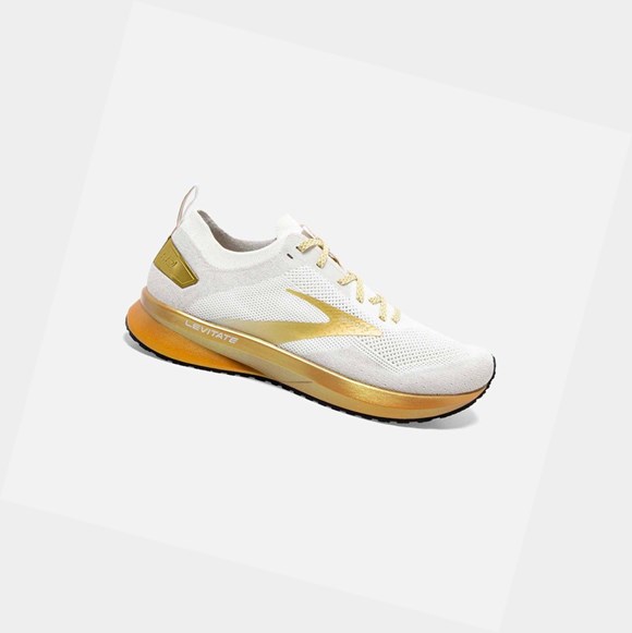 Chaussures Running Route Brooks Levitate 4 Femme Blanche Doré | AVTQ71850