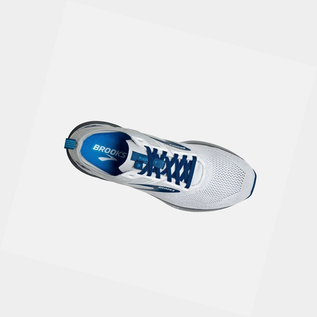 Chaussures Running Route Brooks Ricochet 3 Homme Blanche Grise Bleu | SUIK35764
