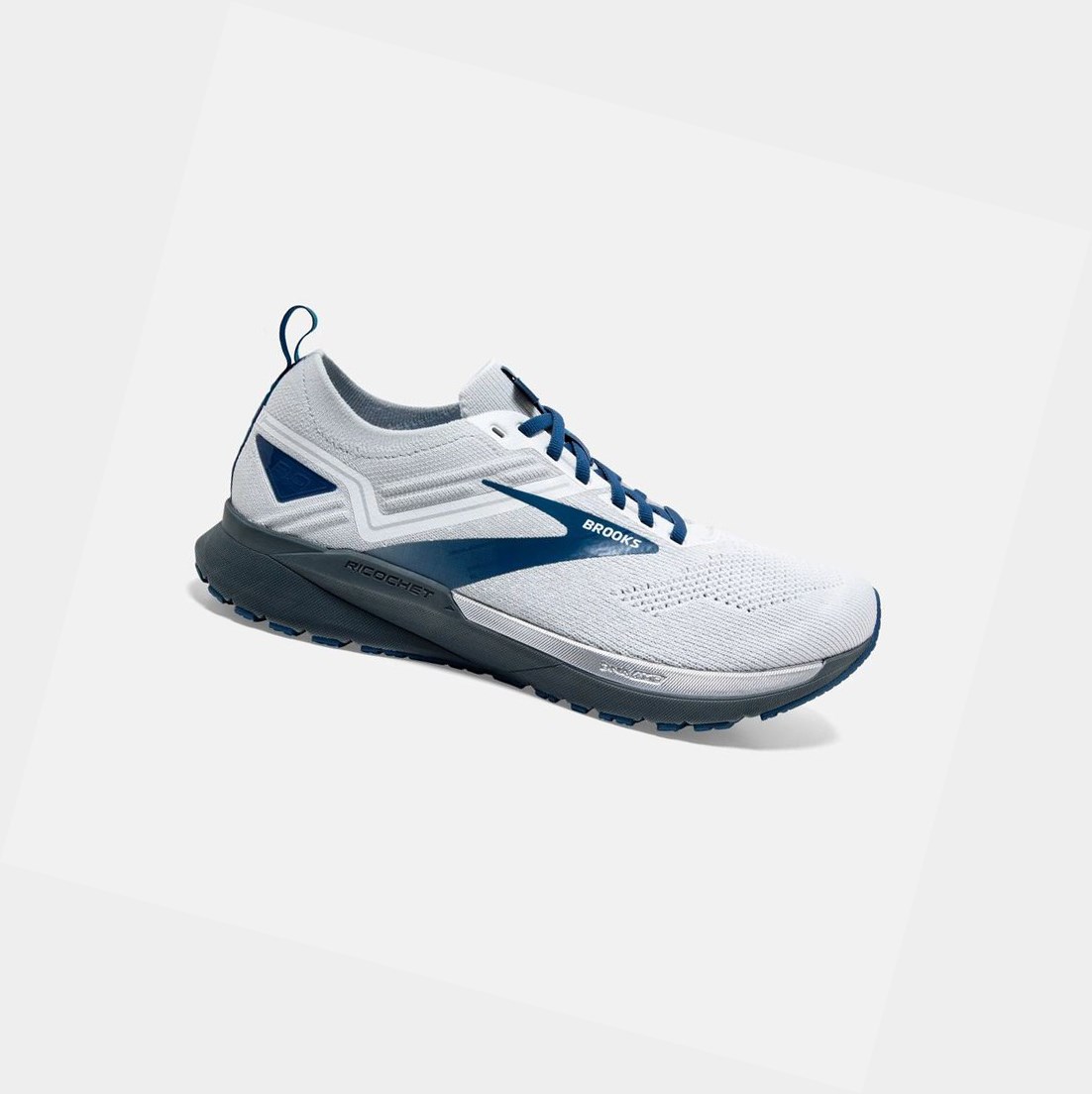 Chaussures Running Route Brooks Ricochet 3 Homme Blanche Grise Bleu | SUIK35764