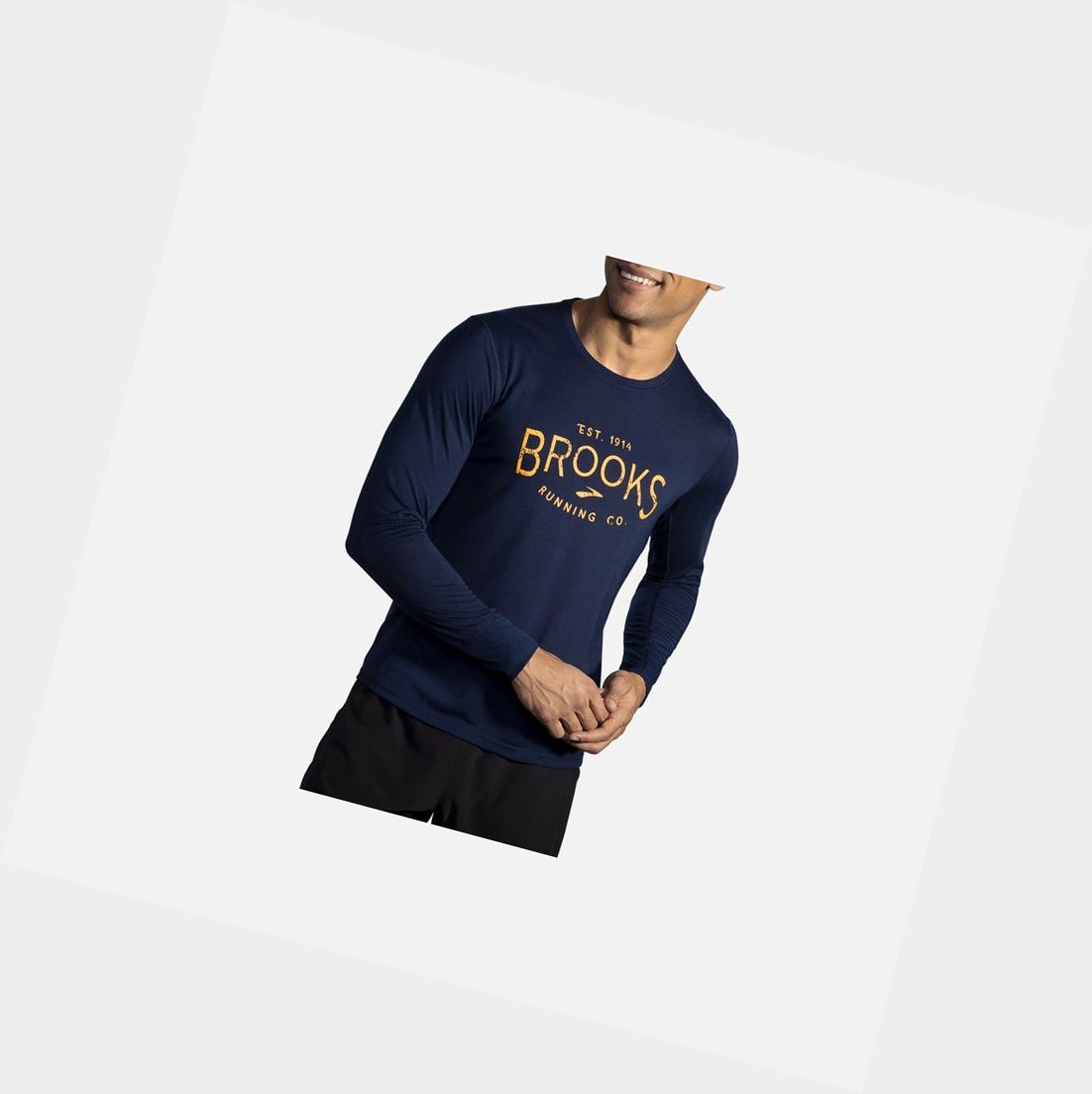 Hauts Brooks Distance Graphique Long Sleeve Homme Bleu Marine | CFTS79215