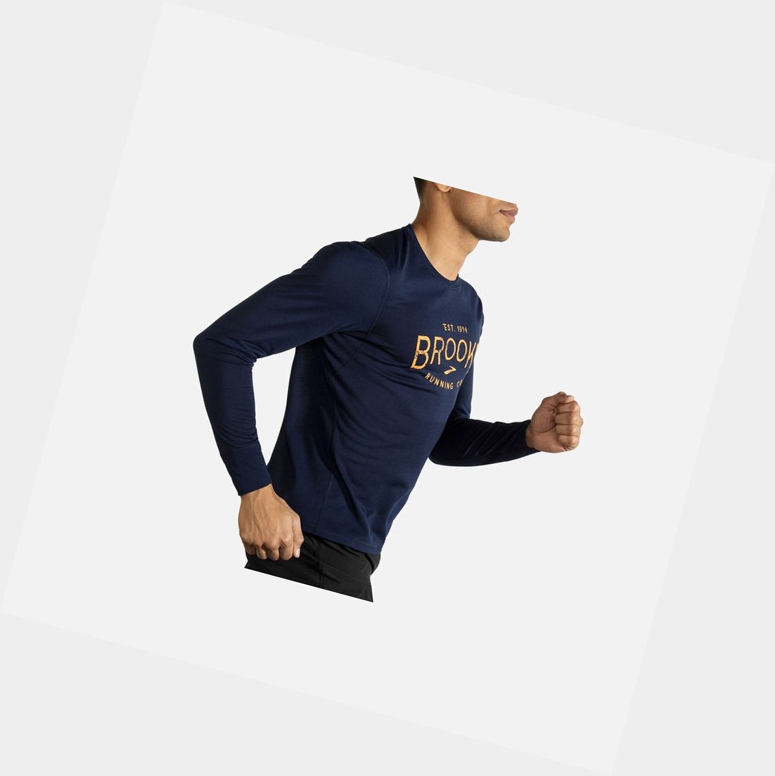 Hauts Brooks Distance Graphique Long Sleeve Homme Bleu Marine | CFTS79215