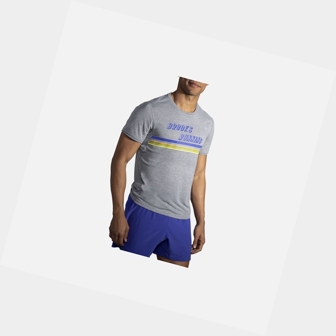Hauts Brooks Distance Graphique Sleeve Homme Heather Ash / Stripe | UNFO16375