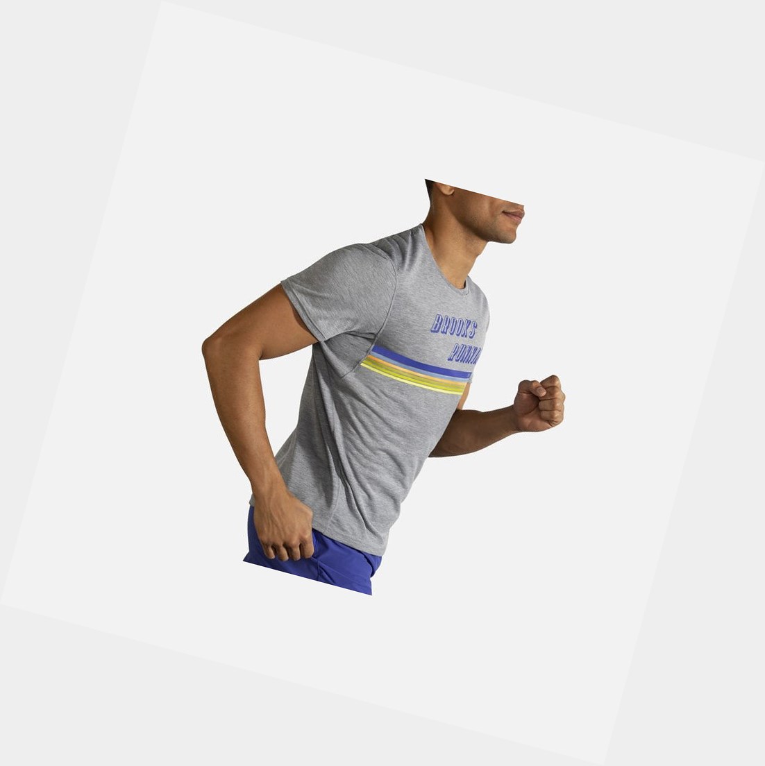 Hauts Brooks Distance Graphique Sleeve Homme Heather Ash / Stripe | UNFO16375