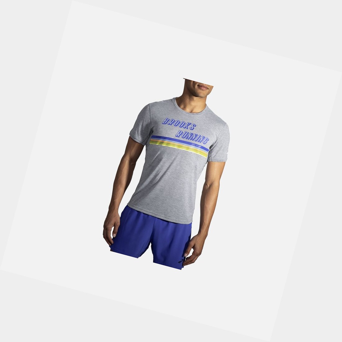 Hauts Brooks Distance Graphique Sleeve Homme Heather Ash / Stripe | UNFO16375